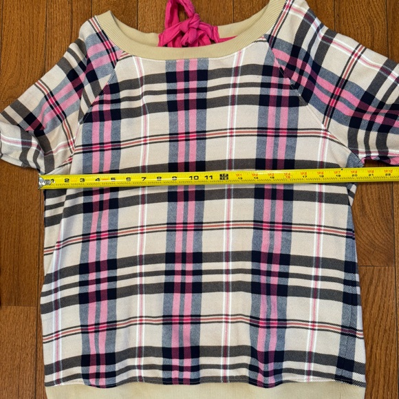 Crown & Ivy Women’s Cream/Pink/Navy Plaid Long Sleeve Scoop Neck Sweatshirt L - Picture 8 of 10